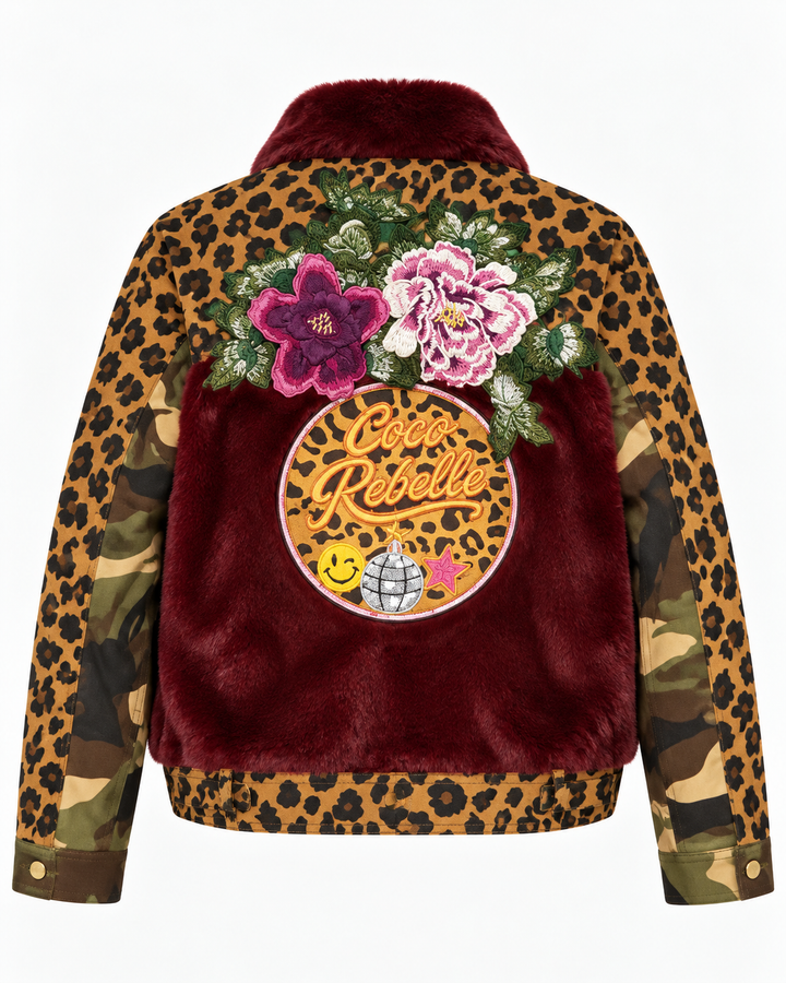 Burgundy Floral Leopard Bomber